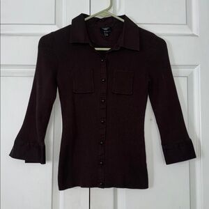 Talbots Dark Brown Button-Down Cotton Shirt PP
